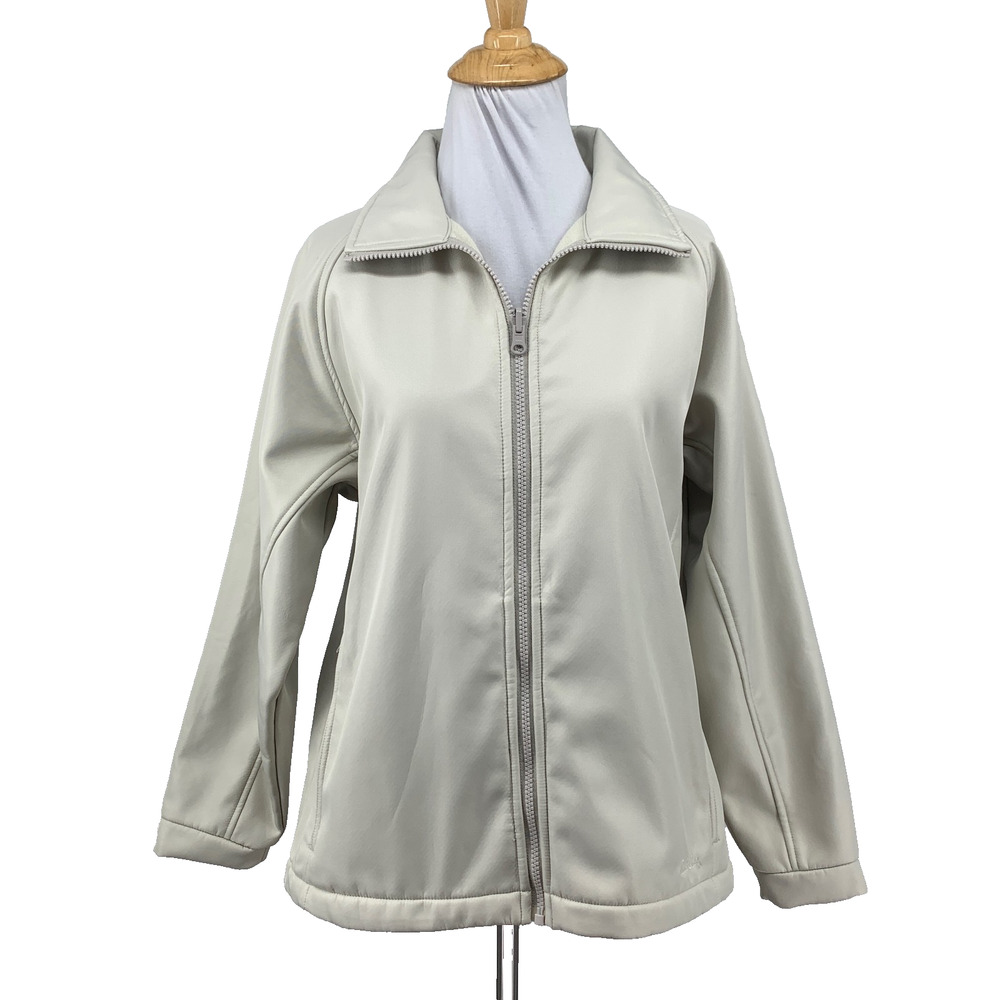 Cabela's Jacket Womens M Medium Beige Mock Full Zip Softshell Fleece Pockets